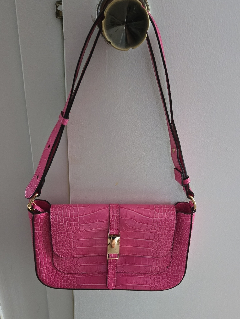 Italian Pink Croc-Embossed Shoulder Bag - Women